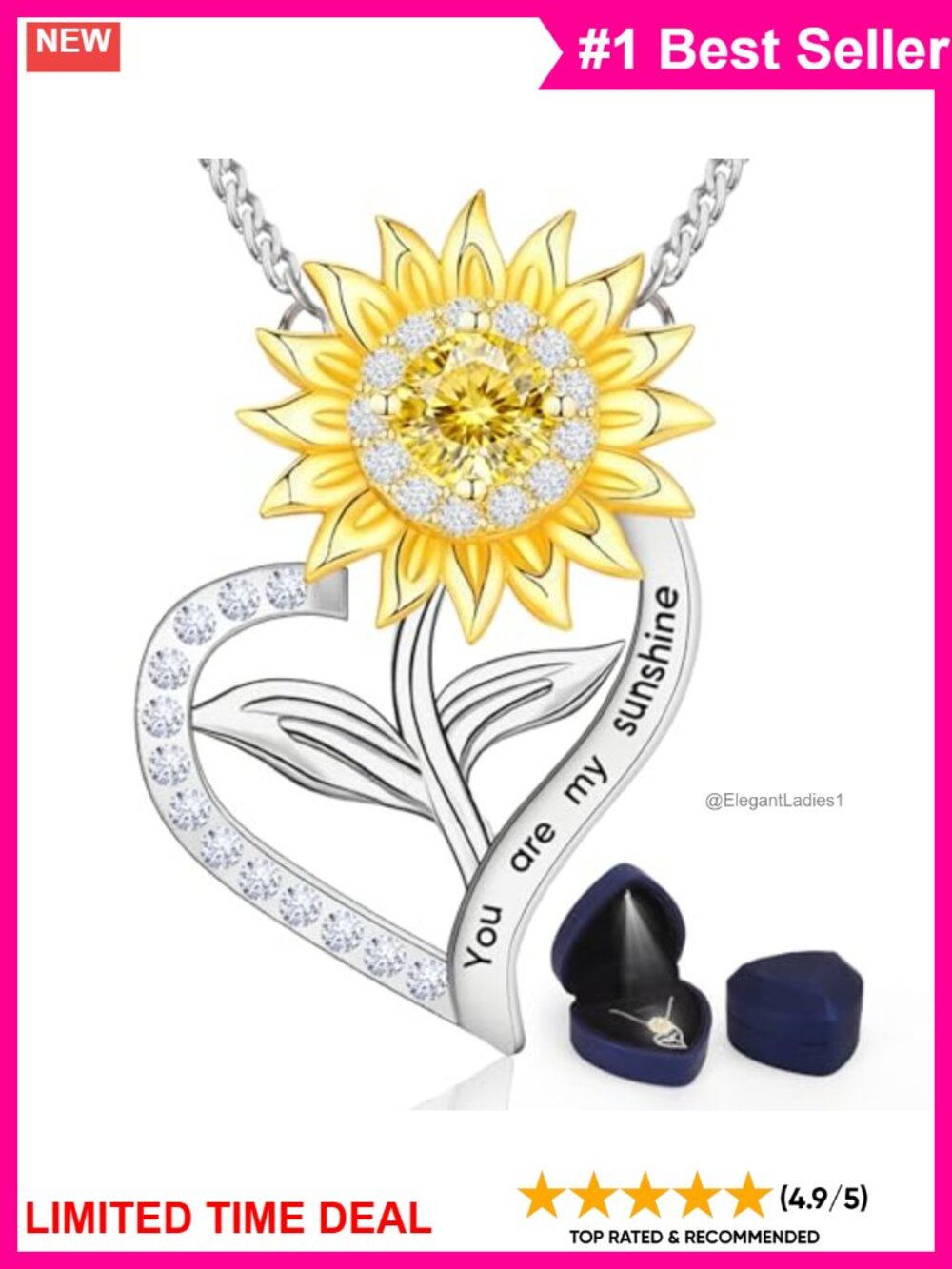 18K Gold Plated Sunflower Pendant Necklace S925 Sterling Silver